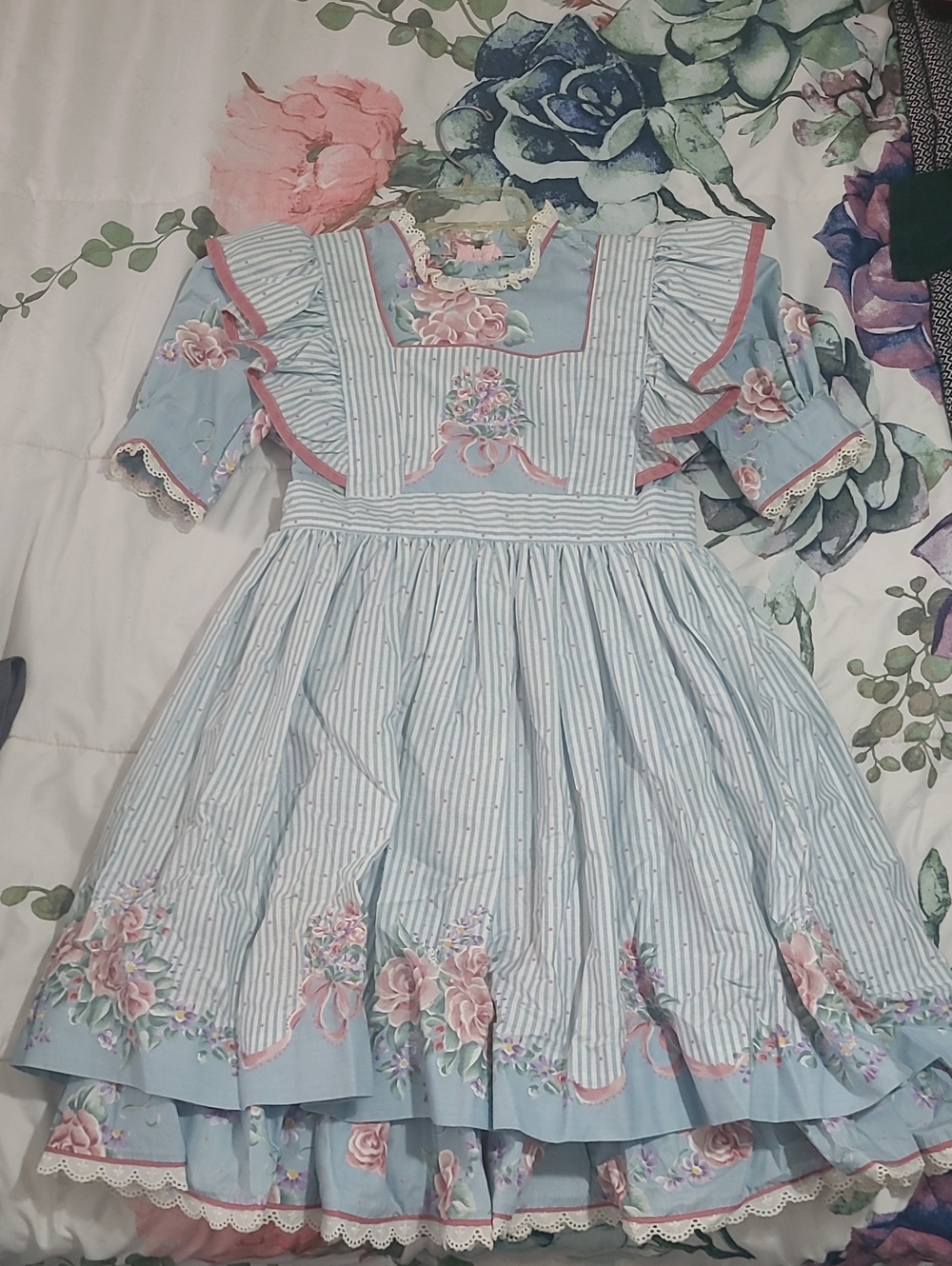 Blue Floral Ruffle Girls' Dress